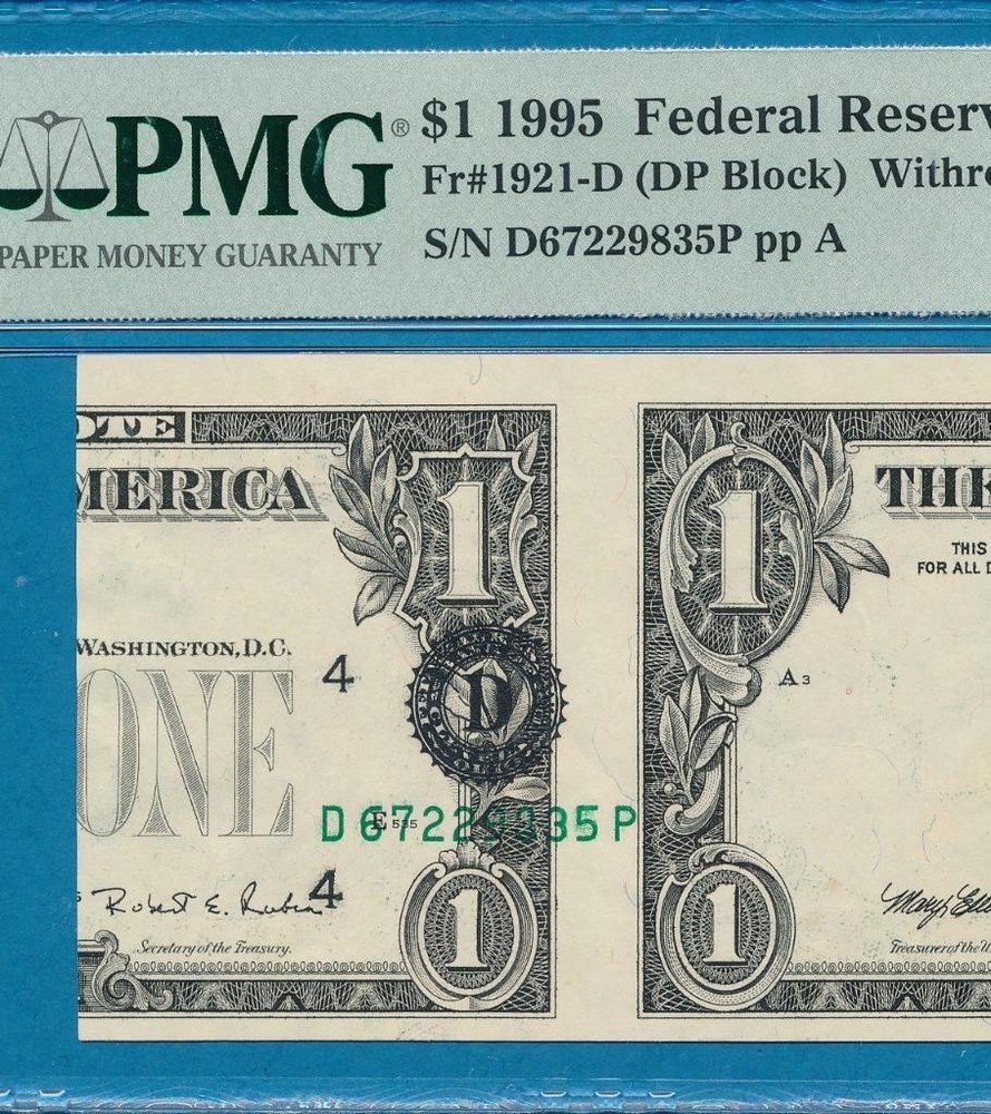 $1.00 1995 FIRST AND  SECOND PRINT MISALIGNMENT ERROR PMG CHOICE NEW 64