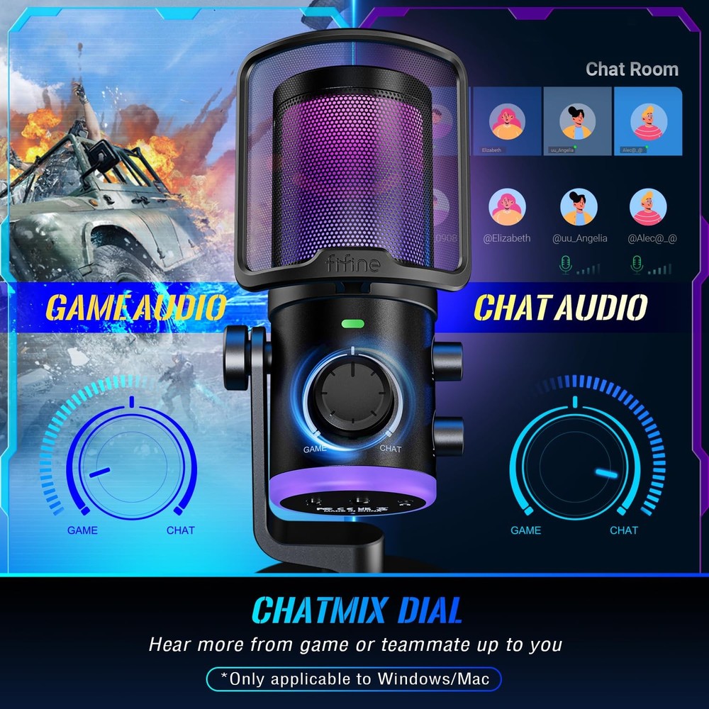 FIFINE Gaming PC Microphone, USB Streaming Microphone with Game Chat Balance,...