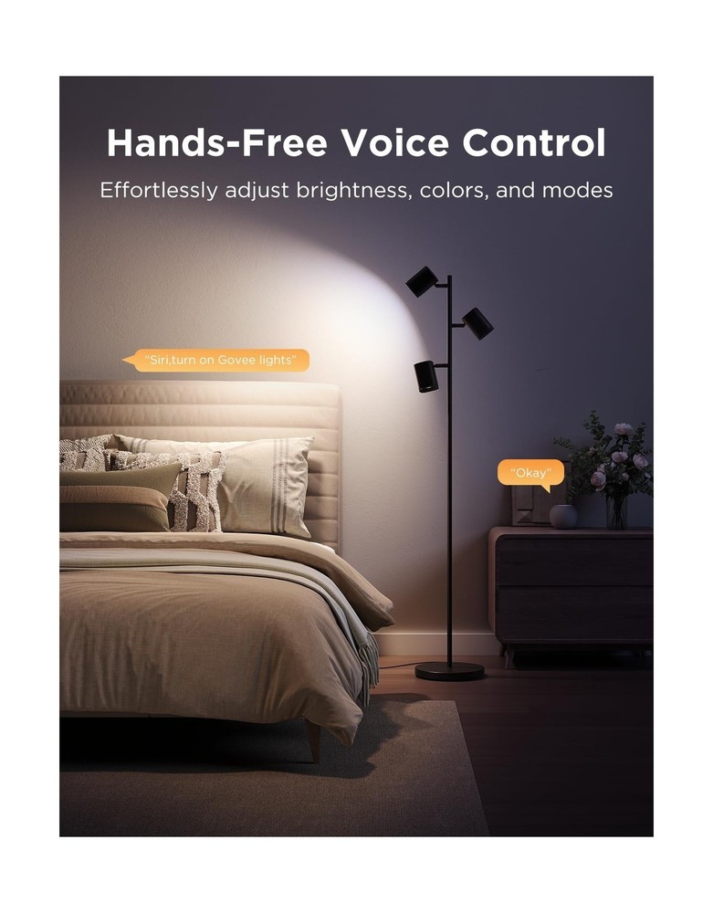 Govee Tree Floor Lamp Compatible with Matter, 3 Rotatable Lights with LuminBl...