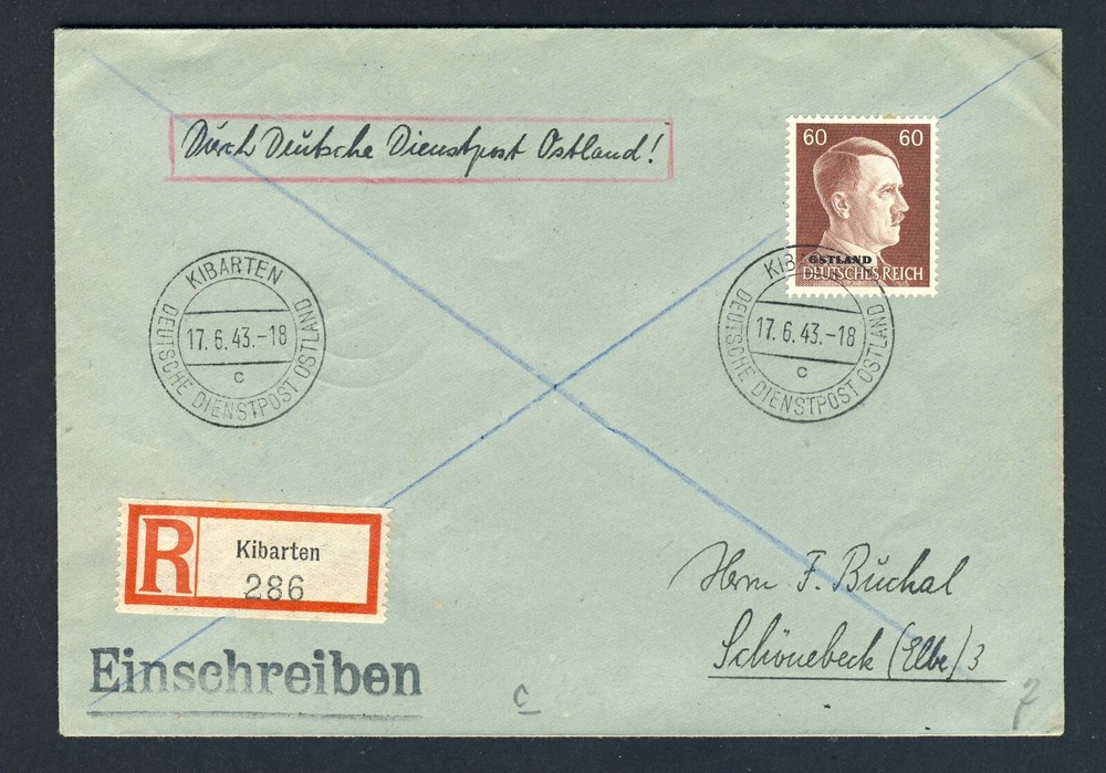 Lithuania 1943 Registered Cover Kibarten