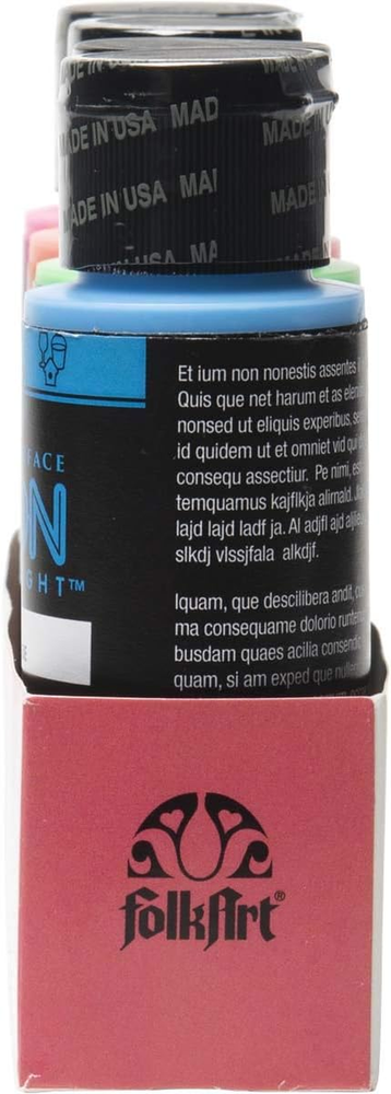 4 Bottle Multi-Surface Acrylic Paint Set, 2Oz, Neon Blacklight Colors