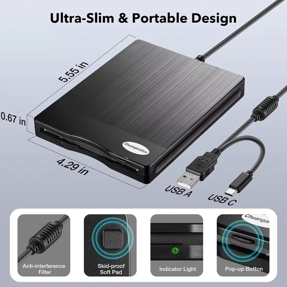 Floppy Disk Reader 3.5 inch USB Floppy Disk Drive External 3 1/2 Floppy disc USB