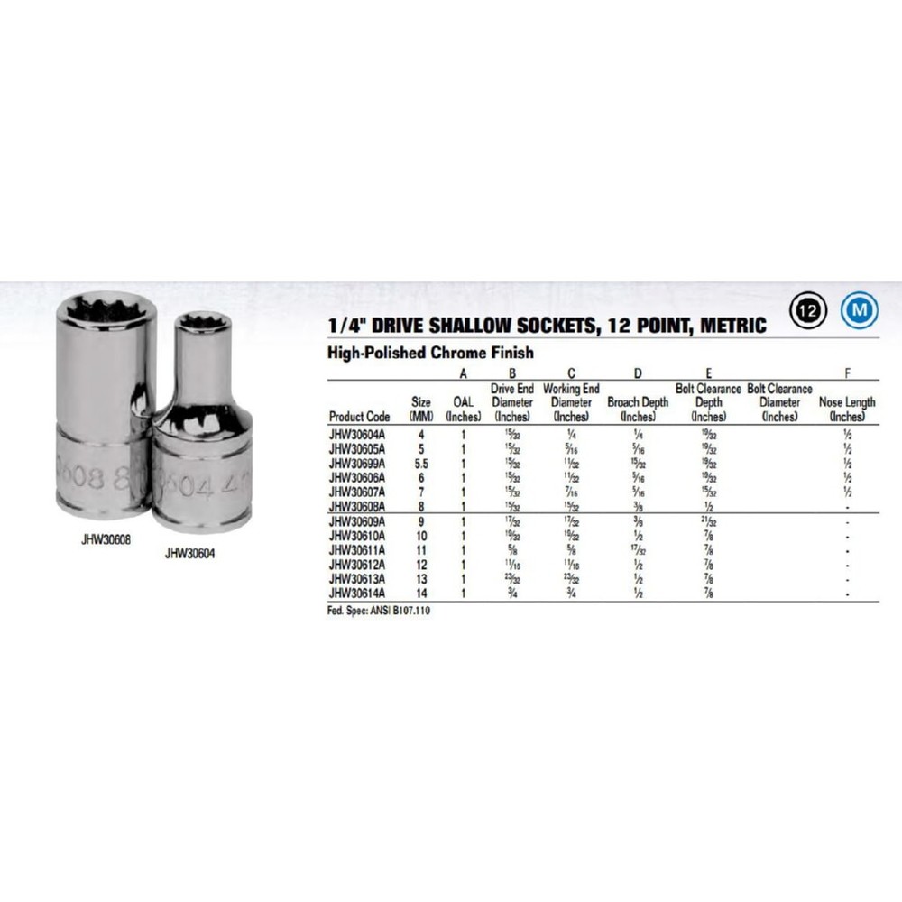 Williams 30607 1/4-Inch Drive Shallow 12-Point Socket, 7mm