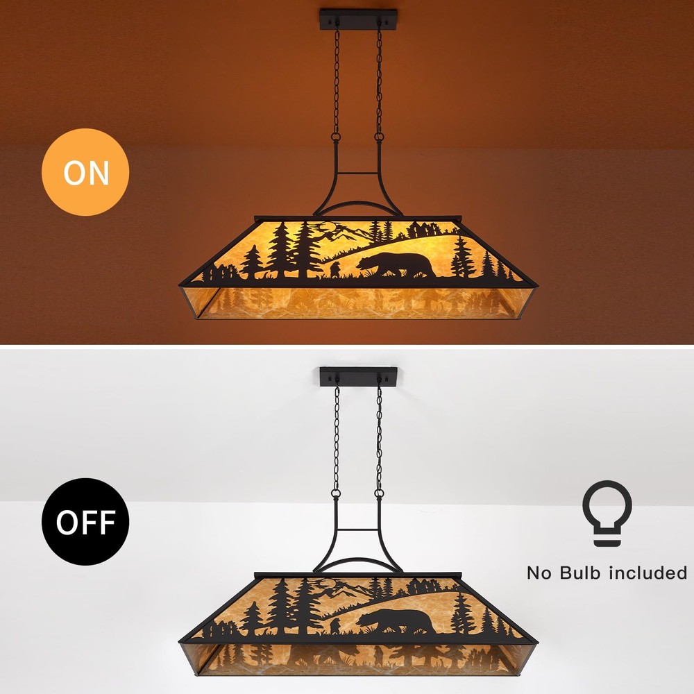 47.2" Pool Table Light, 4-Light Rustic Bear Chandelier for 7-8-9ft Table, Far...