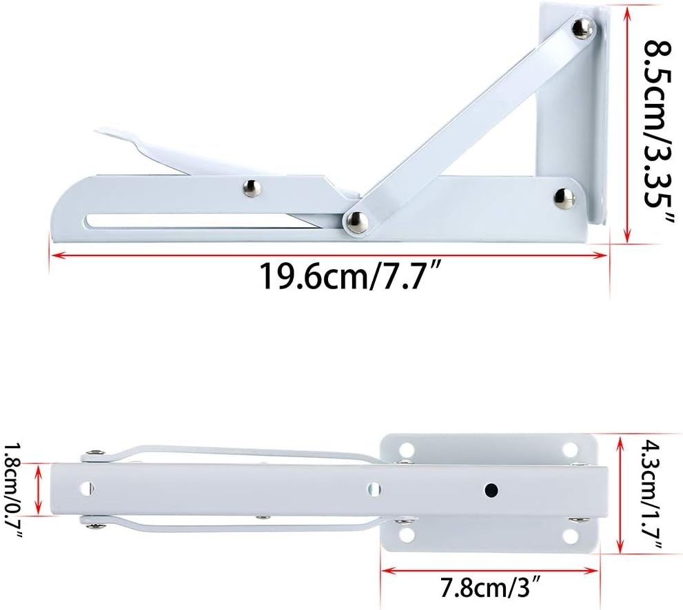 Elegant White Folding Shelf Brackets, Metal Support for DIY Projects, 2 Pcs