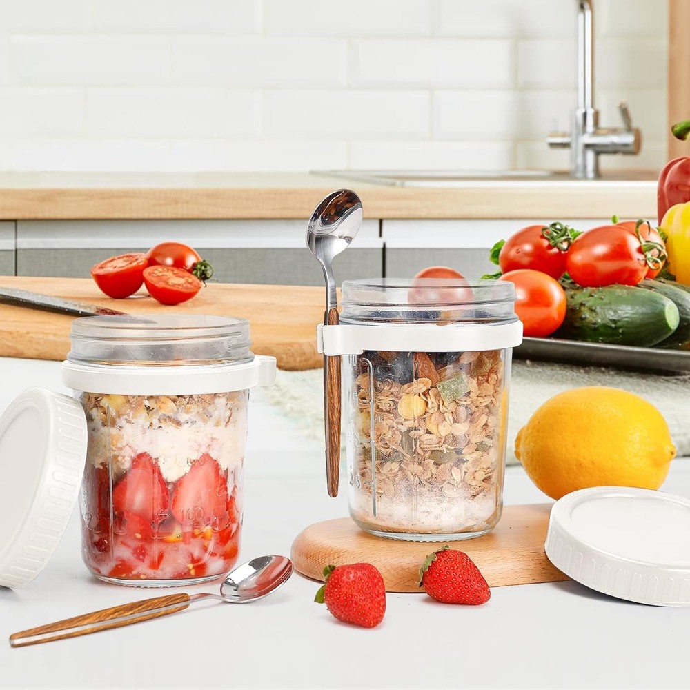 Overnight Oats Jars with Spoon and Lid, 16 Oz, 2 Pack