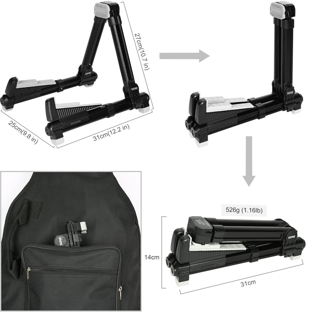 Guitar Stand Floor With Tray & Backrest - Adjustable Instrument Stand for , A...