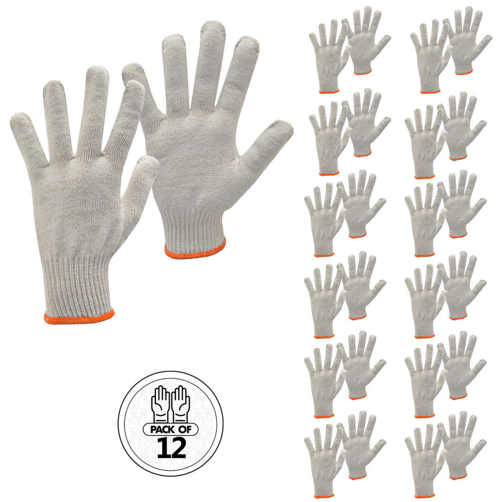 12 Pairs Poly Cotton String Knit Work Gloves for Warehouse GS-01