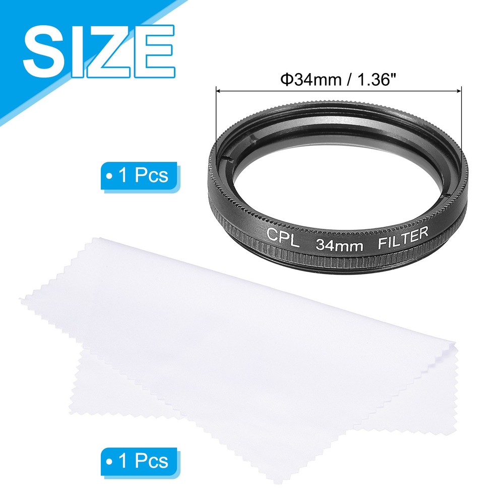 34mm Circular Polarizer Filter, Polarizing Filter with Cleaning Cloth