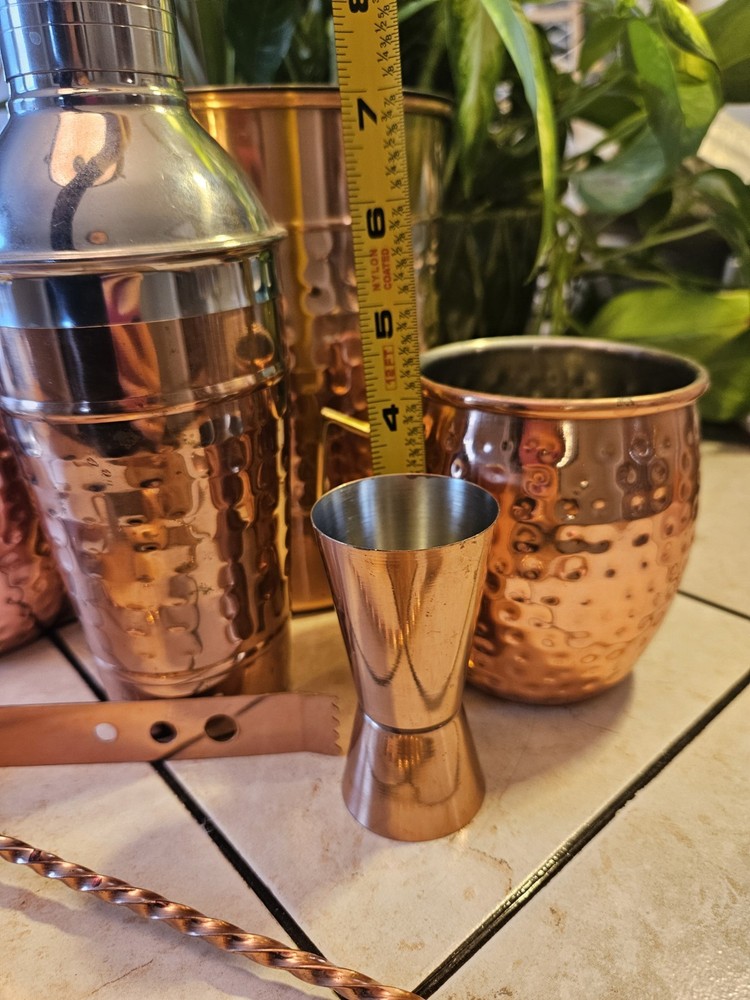 Hammered Copper Bar Tools Drink Mix Set