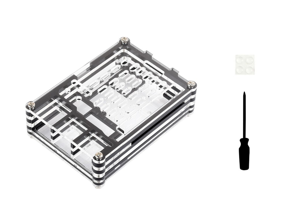 Waveshare Transparent and Black Acrylic Case for Raspberry Pi 5 Supports Cooler