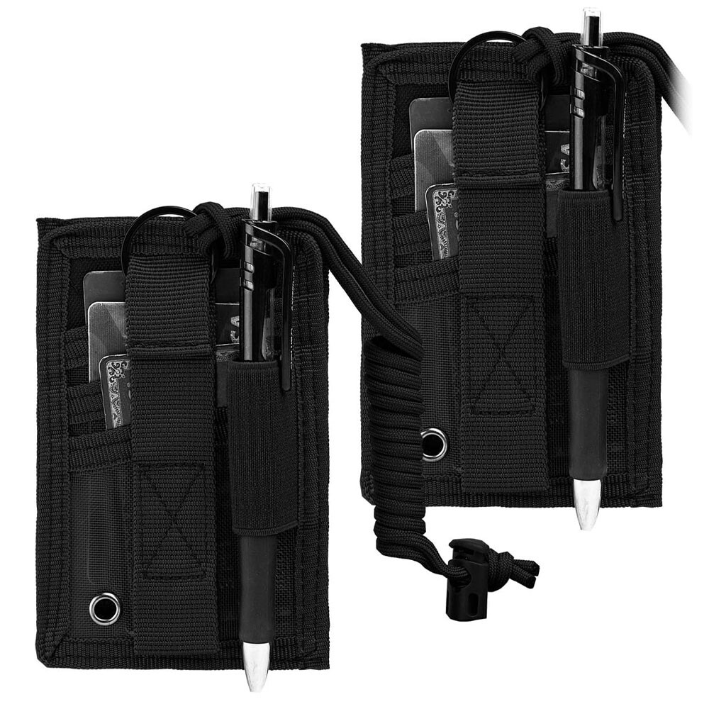 2x Black Tactical ID Card Holders Hook&Loop Patch Badge Organizer - Neck Lanyard