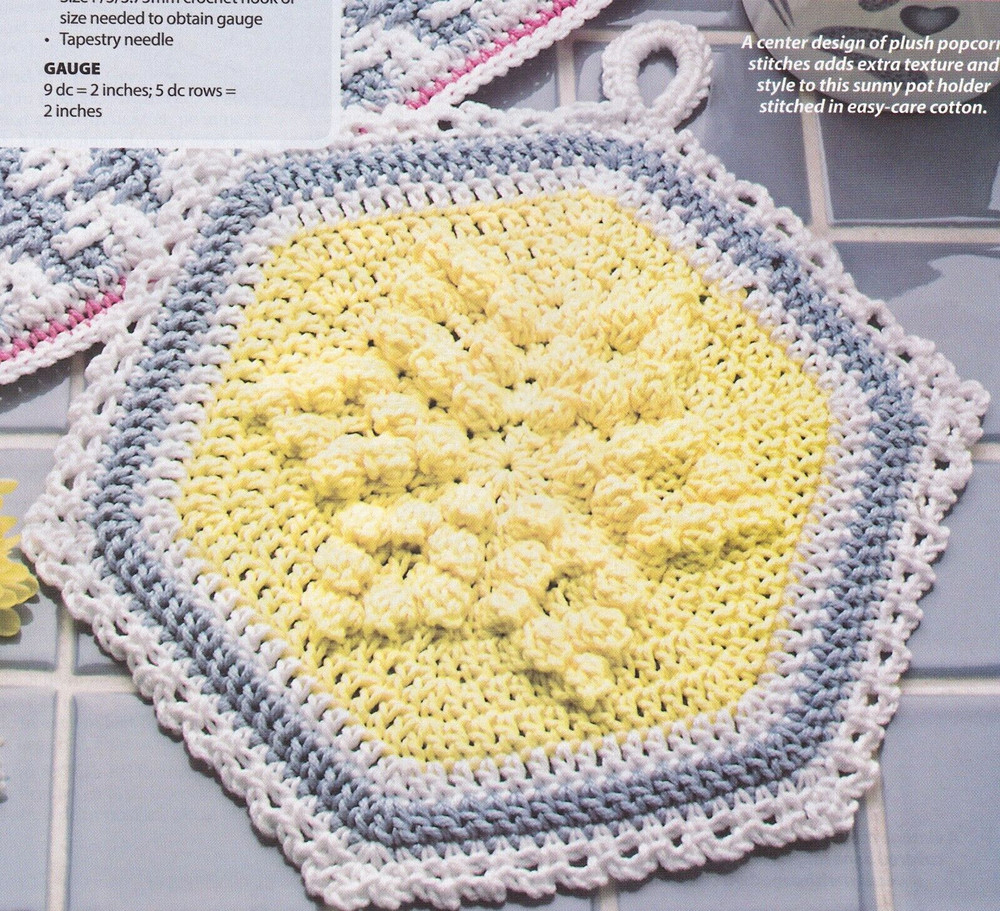 SUNNY Popcorn Potholder/Decor/Crochet Pattern Instructions