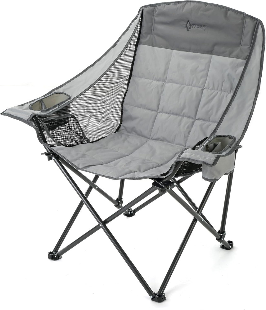 Oversized Folding Camp Chair W/Adjustable Double Sized Cup Holder, Mesh Sides, I