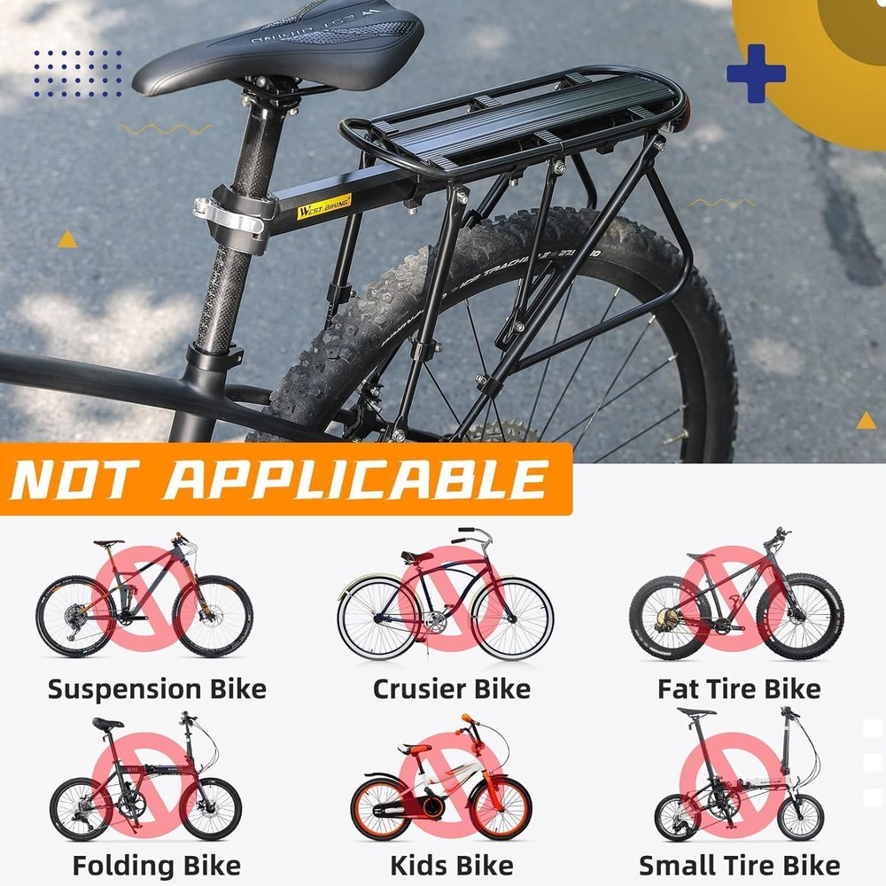 Bike Carrier Rack, 220 LB Capacity Solid Bearings Universal Adjustable Bicycl...