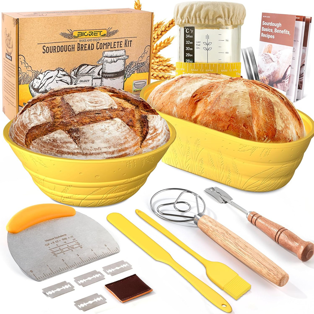 Sourdough Starter Kit 34 OZ with 2 Bread Proofing Baskets