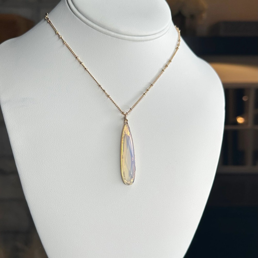 Opal Teardrop Beaded Chain Necklace