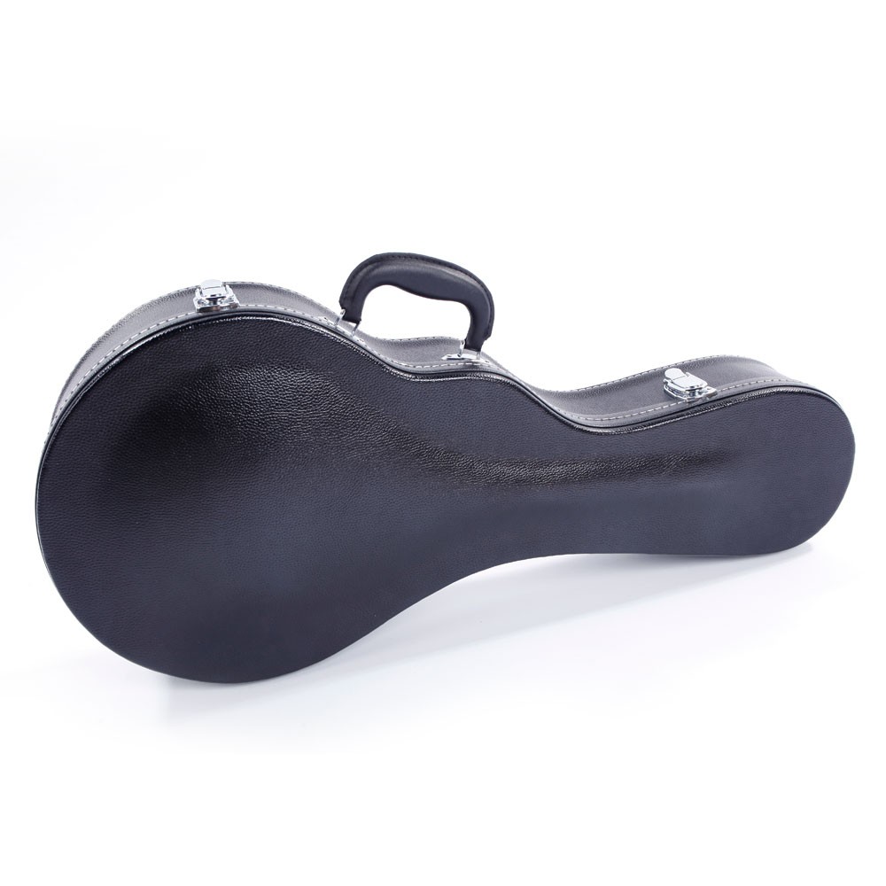 F-Style Microgroove Pattern Leather Wood Mandolin Case Black