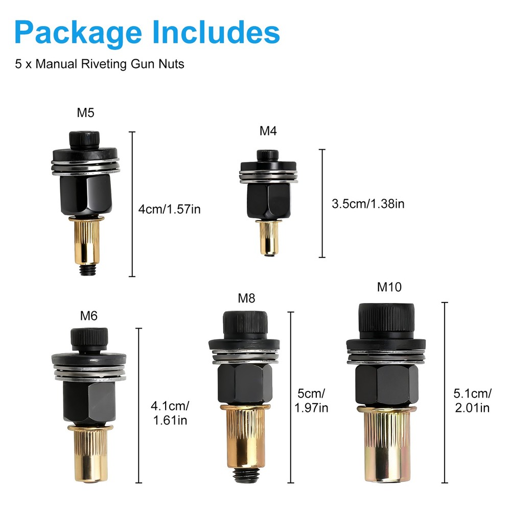 5x Manual Rivet Nut Tool Adapter Carbon Steel Flat Head Threaded Insert Nuts Set