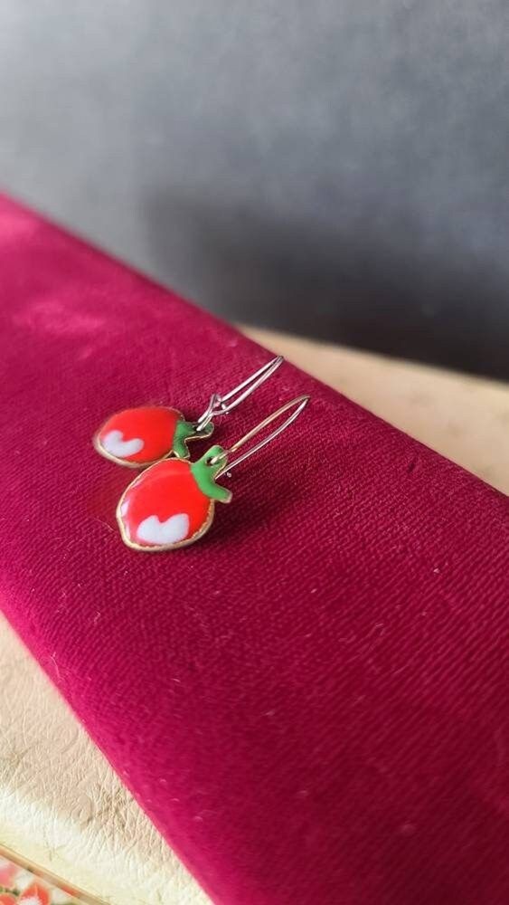 Enamel Apple Dangling Earrings