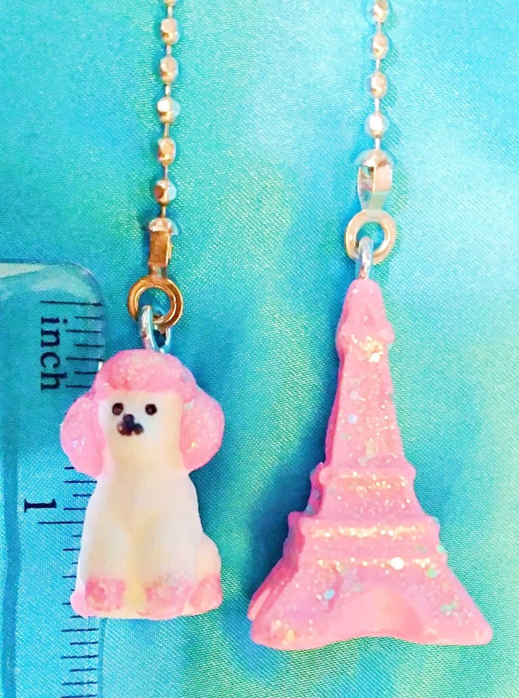 Set of Two ~ Poodle & Eiffel Tower Small Resin ~ Ceiling Fan Pulls