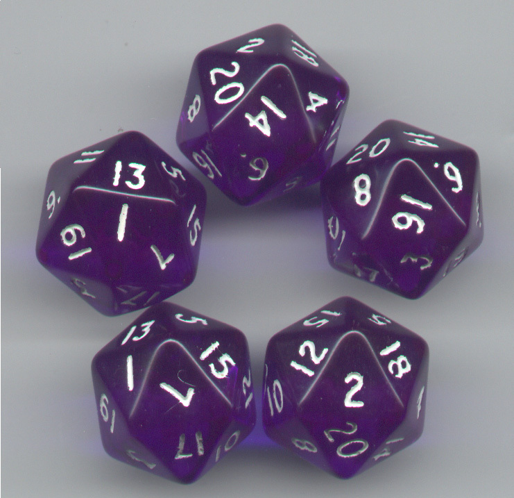 RPG Dice Set of 5 D20 - Translucent Blue
