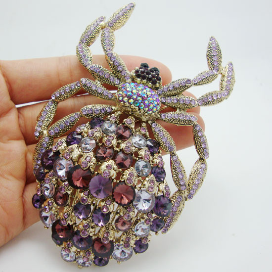 Large Vintage Style Purple Rhinestone Crystal Spider Animal Brooch Pin Pendant