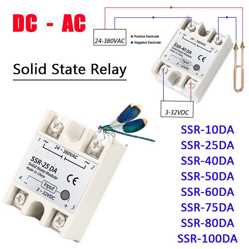 Single Phase Solid State Relay Module DC - AC SSR 10DA - 100DA 3-32VDC 24-380VAC
