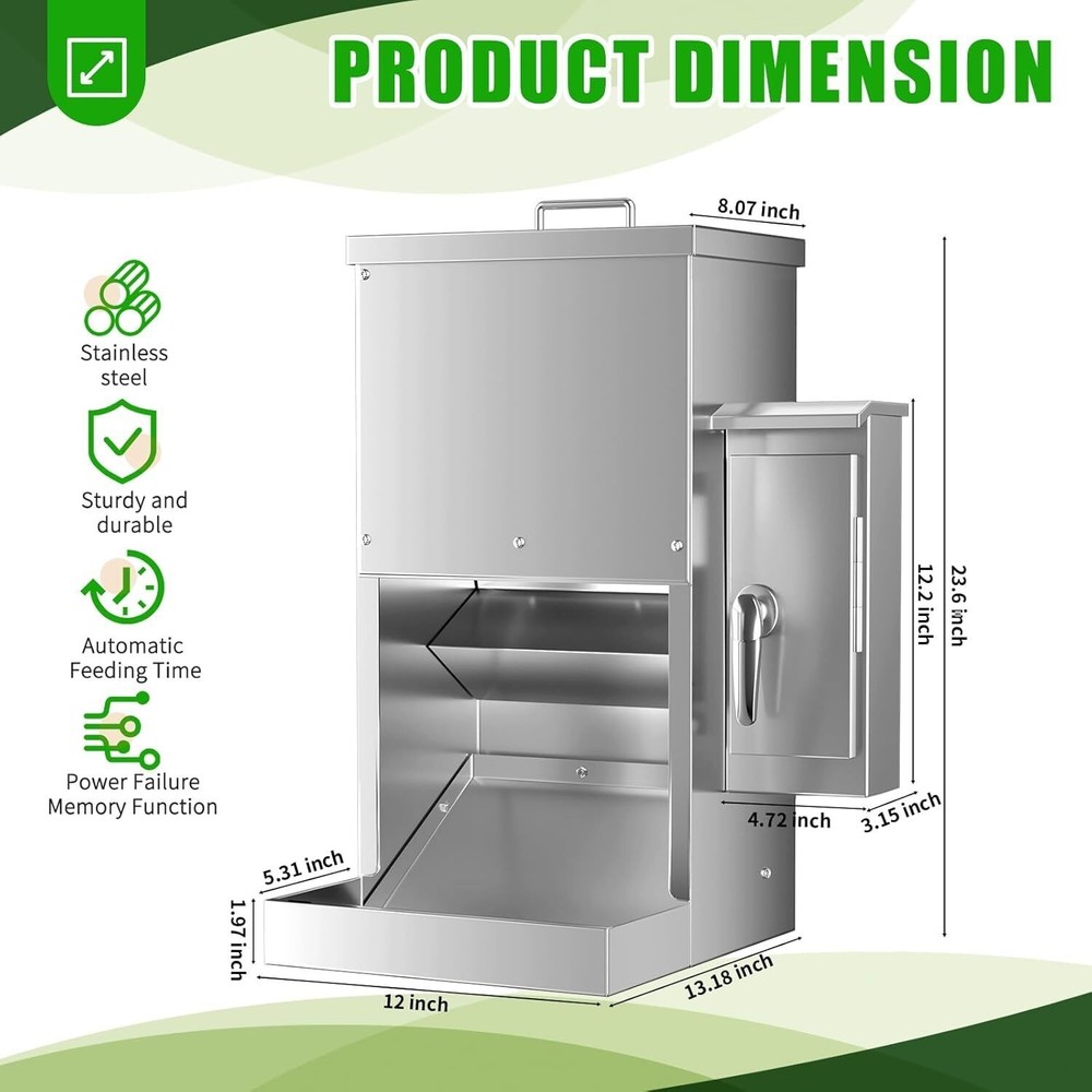16L Auto Pet Feeder w/ Timer, Stainless Steel, Programmable for Large Pets