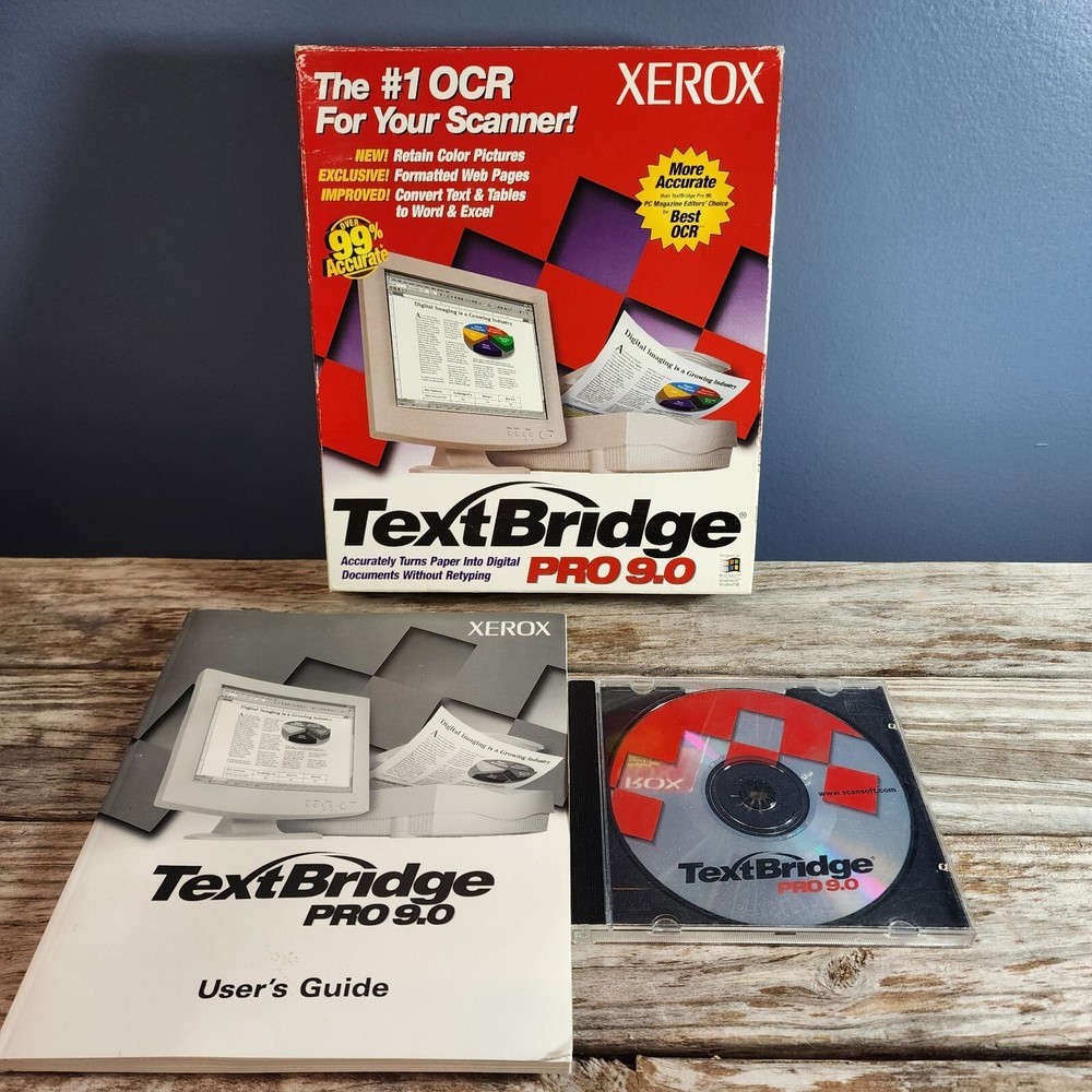 RARE Xerox TextBridge Pro 9.0 OCR Scan Software Microsoft Windows 95/98/2000/NT