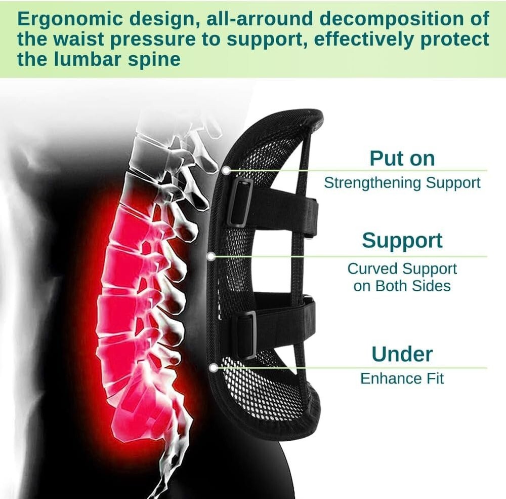 Lumbar Support with Breathable Mesh Layers and Double Sturdy Adjustable Straps,