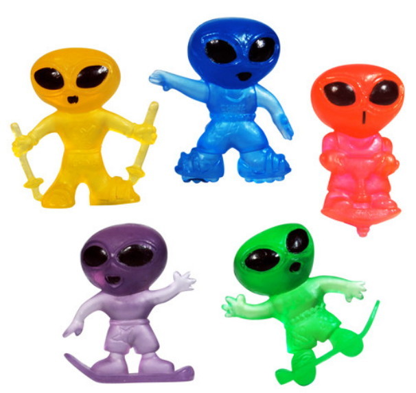 LOT OF 100 WHOLESALE NEON MINI ALIENS FIGURES CARNIVAL PARTY BAGS VENDING, ETC