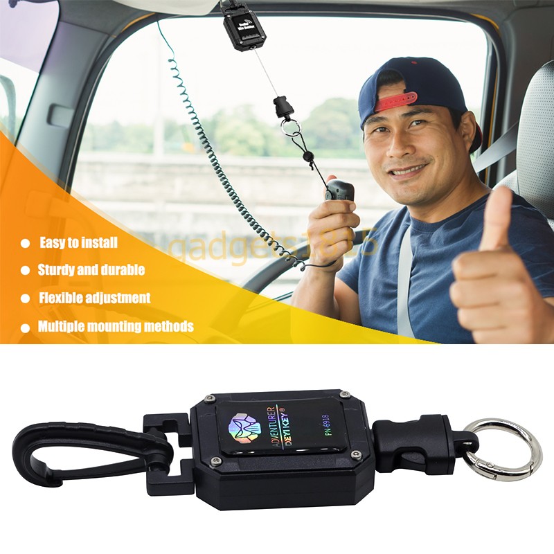 CB Radio Mic Holder Hanger Retractable 32" Stainless Steel Cord Keeper w/ Clip