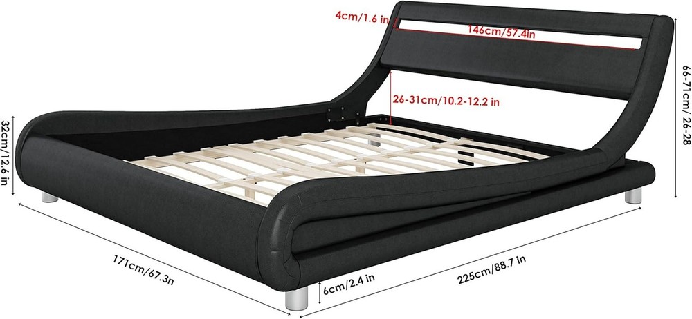 Queen LED Bed Frame w/Headboard, Low Profile Platform Bed w/Strong Slats Support