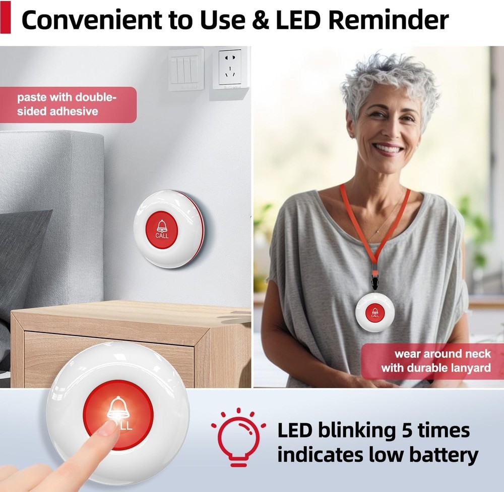 500+ Ft Wireless Call Button for Caregivers and Restaurants - Waterproof Design