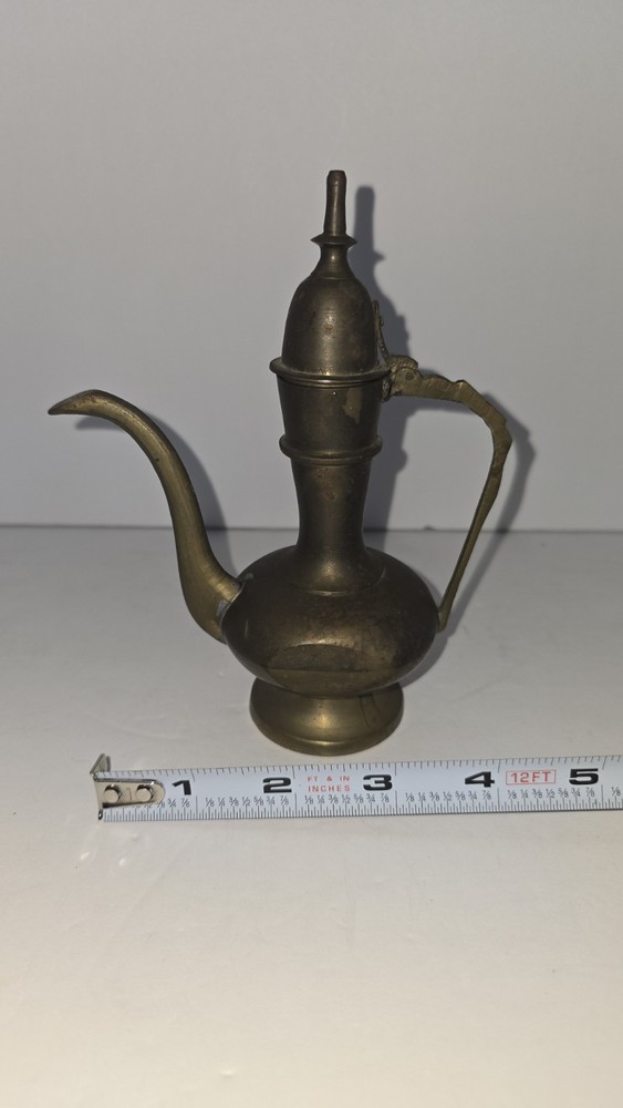 Vintage Hand-Etched Solid Brass Lidded Middle Eastern Ewer Lamp