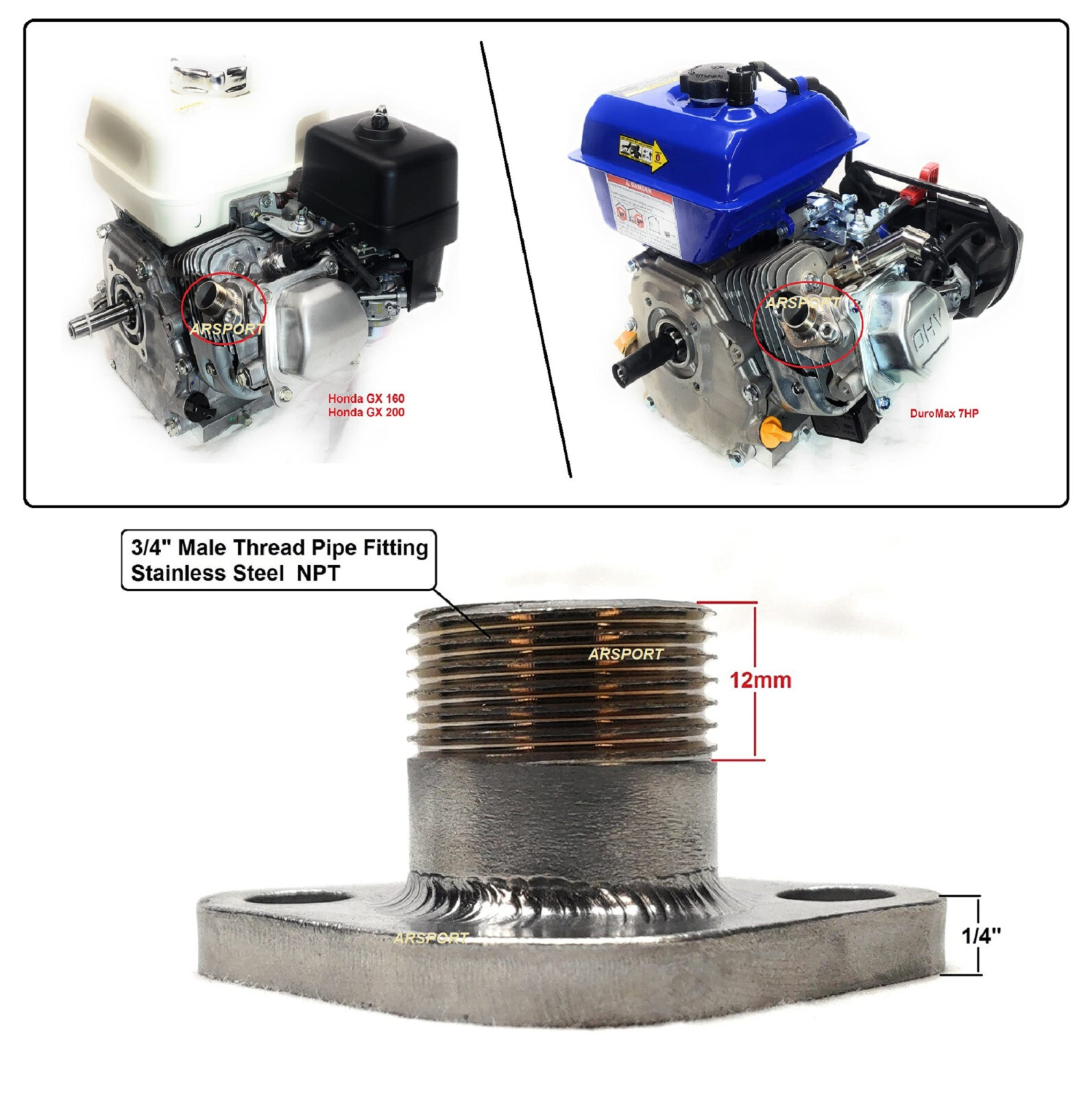 3/4 Threaded Exhaust Flange For Predator 212cc Honda GX160 GX200 or Generators