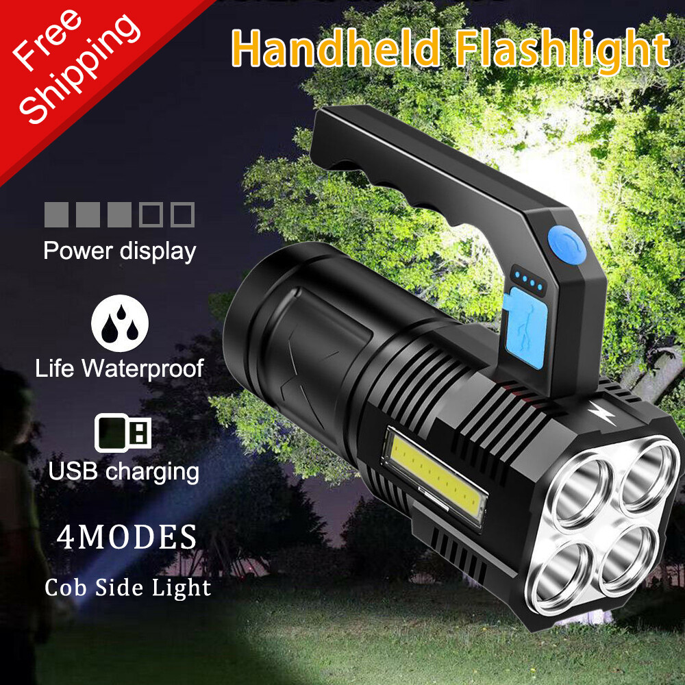 Rechargeable LED Tactical Torch with 4 Brightness Modes, Powerful Work Light
