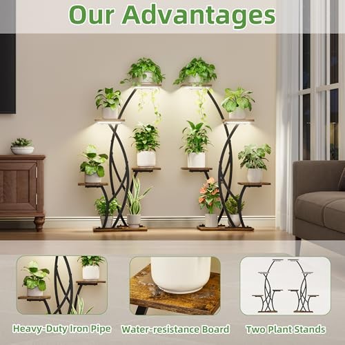 Plant Stand with Grow Lights - 2 Pack Metal Plant stand Indoor for Small