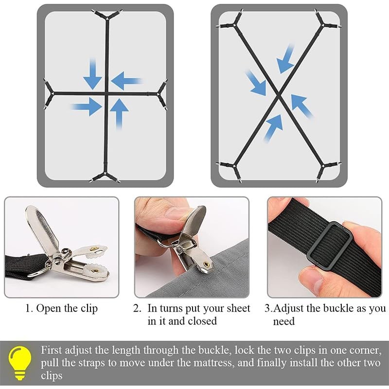 Bed Sheet Fasteners Straps - Adjustable Secure and Sheet Holder Straps 2 Pack
