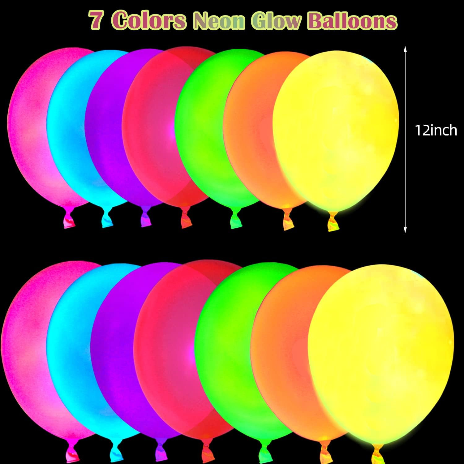 110 Pcs Neon Glow Balloons UV Black Light Party Birthday Fluorescent Decor