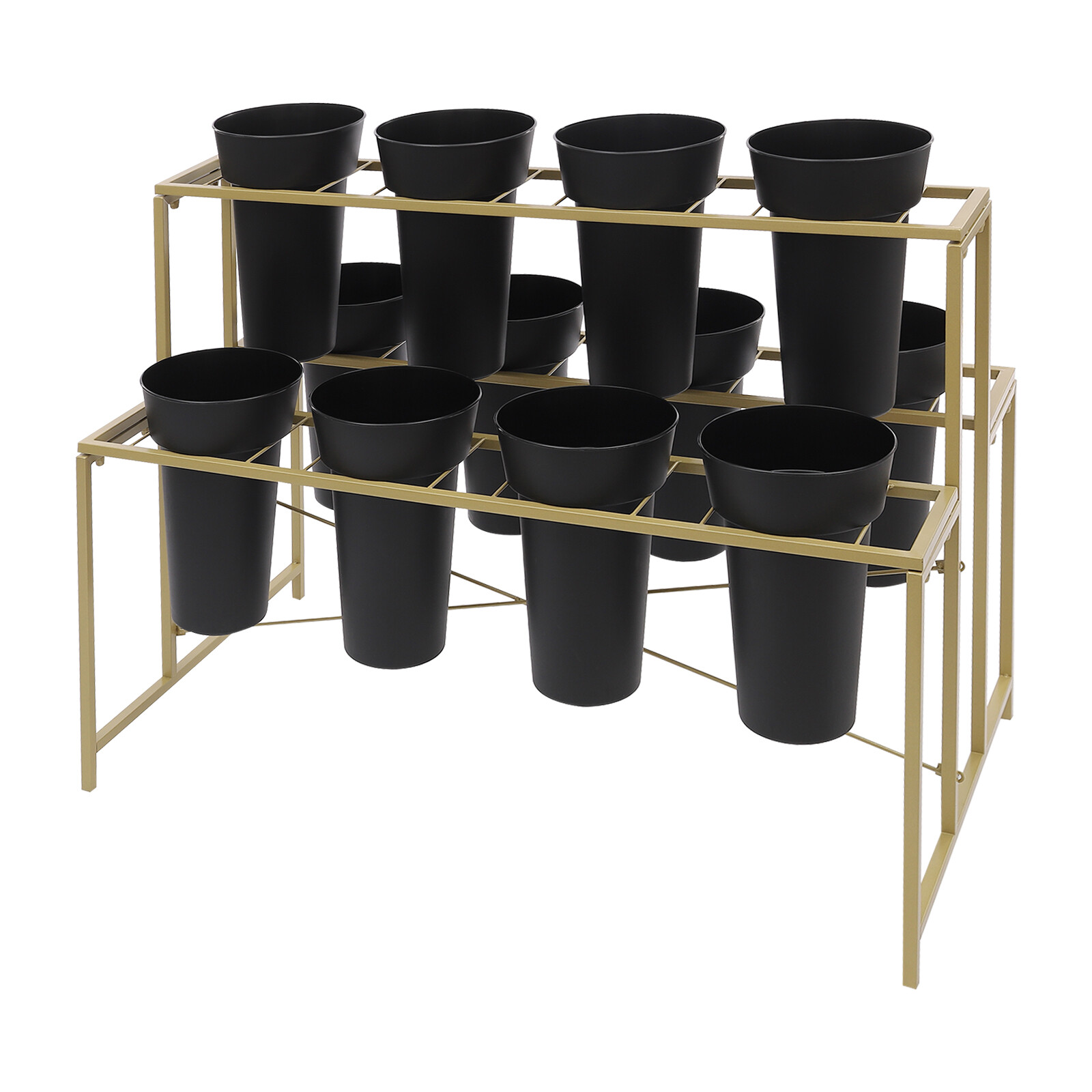 Flower Display Stand with 12 Pcs Buckets, 3 Tier Metal Stand, Indoor & Outdoor