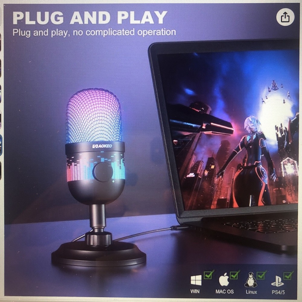 Aokeo Gaming Microphone, USB Computer Microphone for PC, Mac, PS4/5