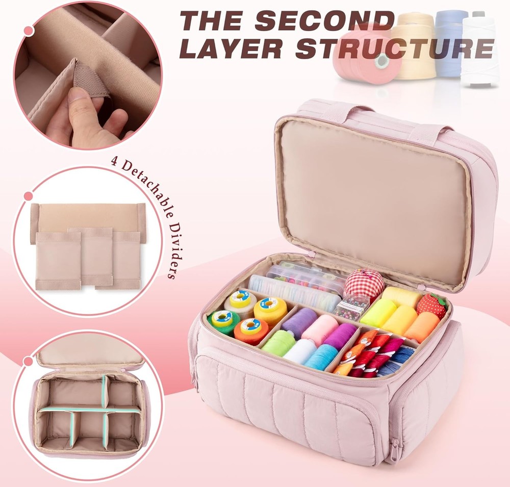 with Multiple Pockets and Detachable Dividers, Storage Box for Threads, Needles