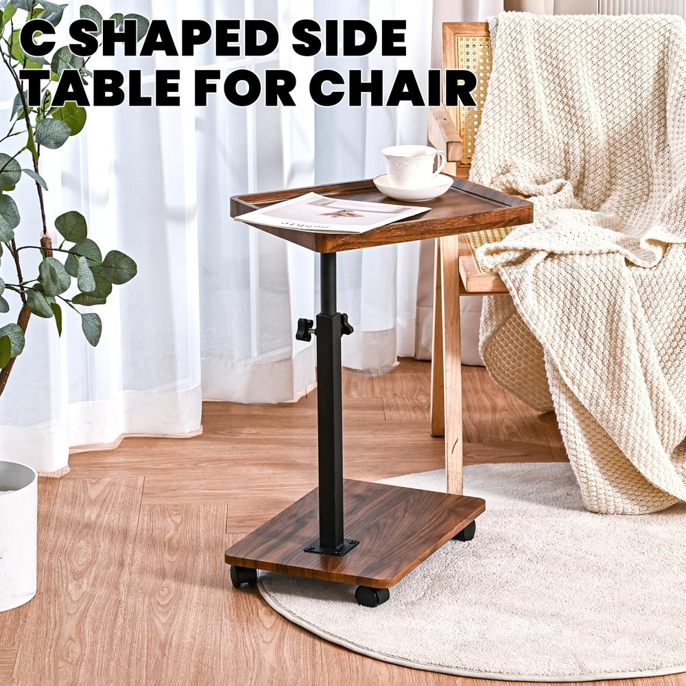 C Table End Table Adjustable Height,C Shaped End for Couch，Snack Tables,360°S...