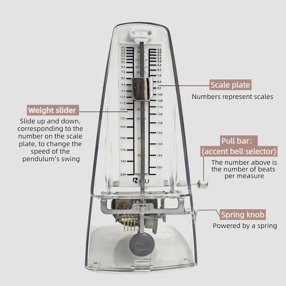 NALU Classic Mechanical Wind Up Metronome with Bell