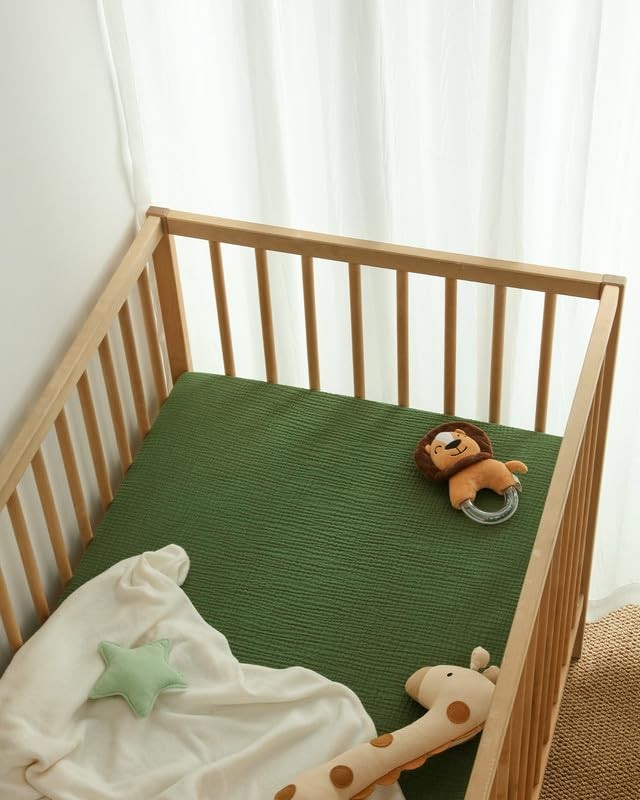 Blissful Diary Muslin Crib Sheets 2 Pack, Monstera & Dark Green