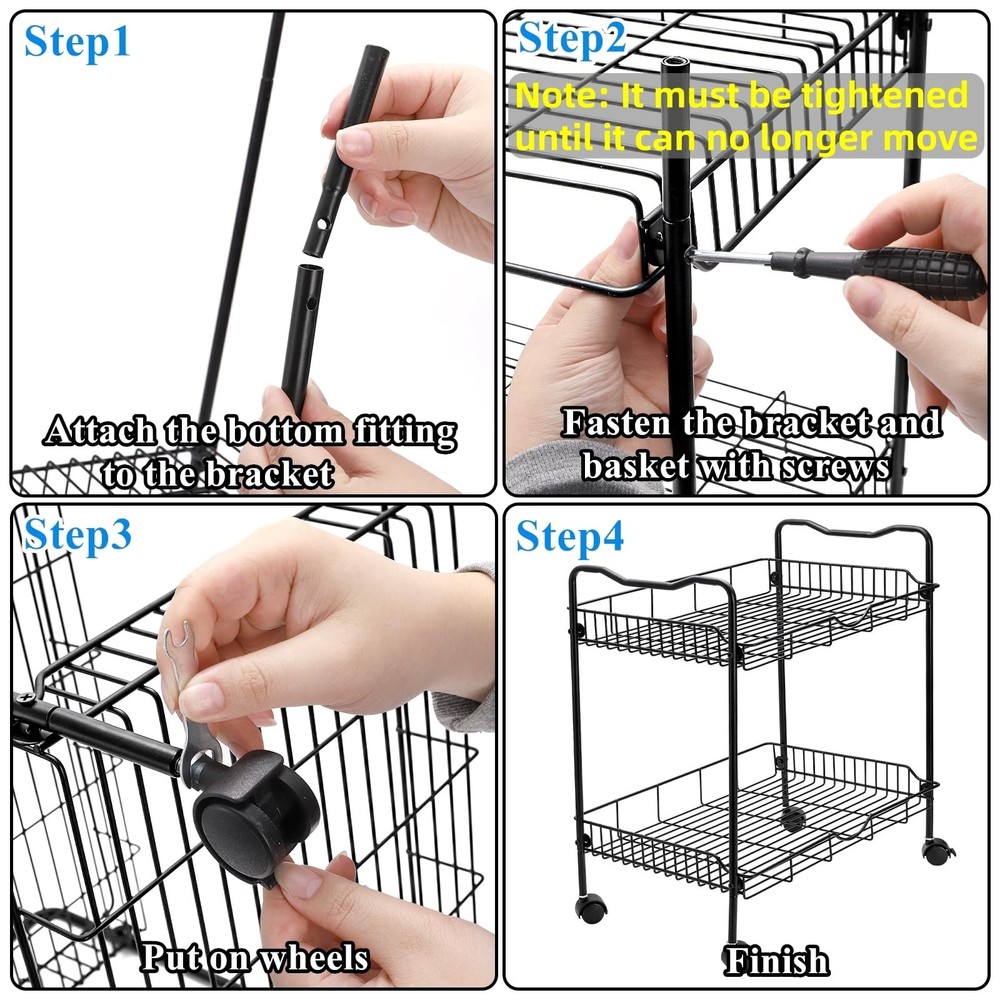 Rolling Utility Cart for Small Space, 2 Tier Rolling Cart with Locking Wheels...