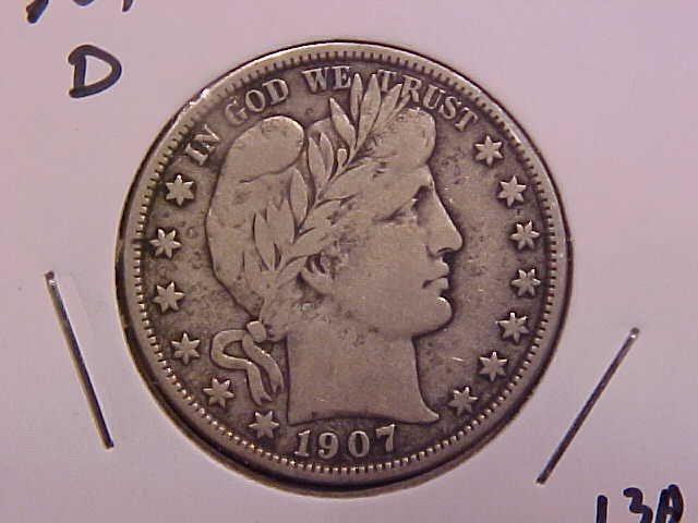 1907 D BARBER HALF DOLLAR - VF - SEE PICS! - (X546)