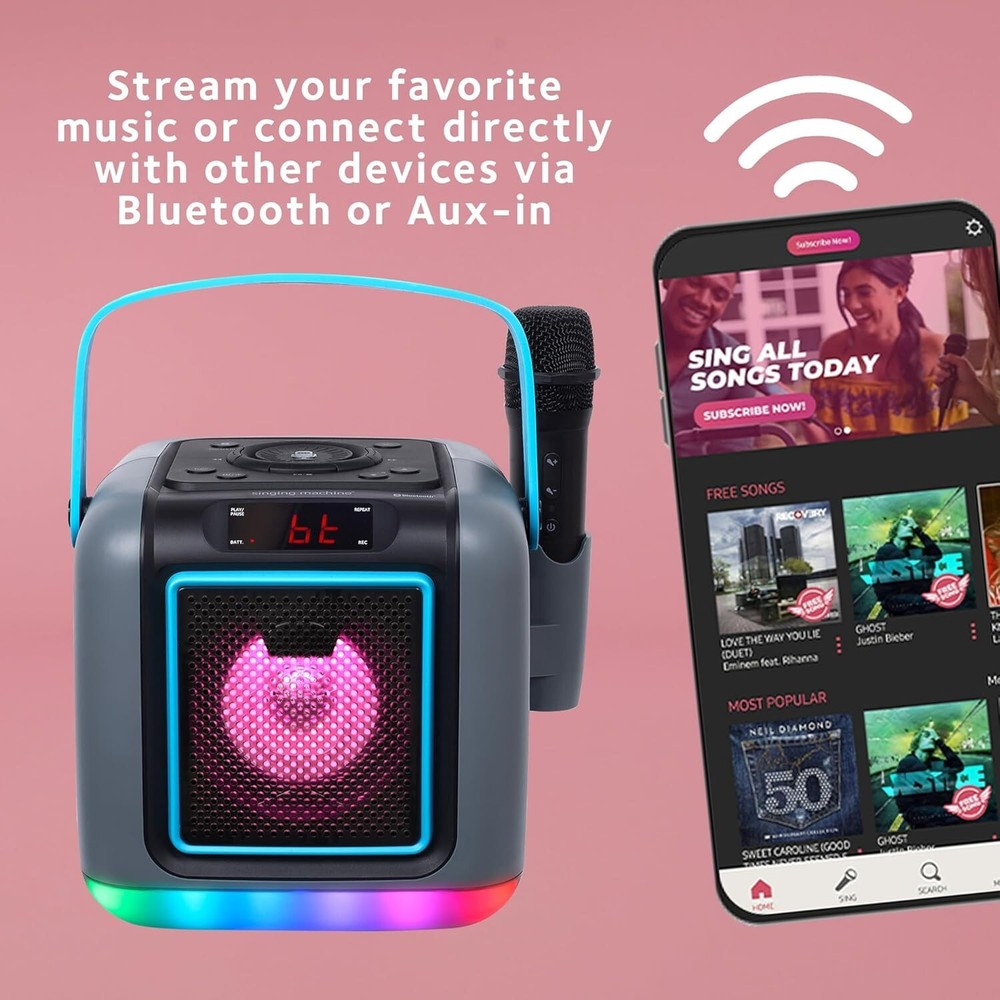 Singing Machine Cube Bluetooth Karaoke System with Wireless Microphone